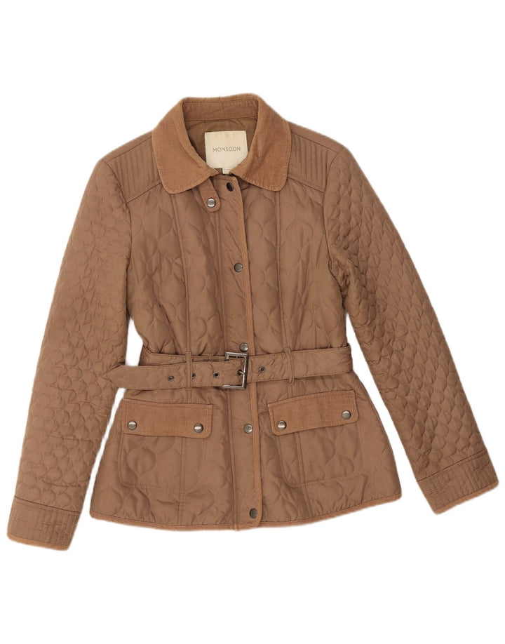 Monsoon Womens Quilted Jacket UK 10 Small Brown Polyester