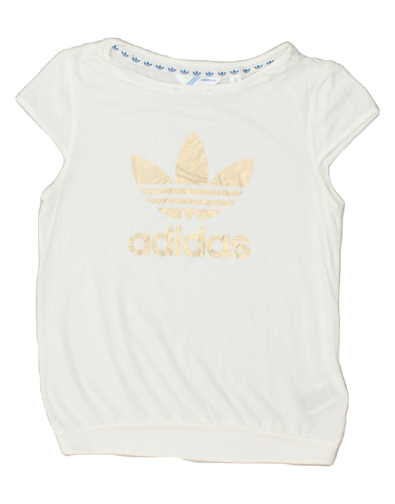 ADIDAS Womens Graphic T-Shirt Top IT 44 Medium White Lyocell | Vintage Adidas | Thrift | Second-Hand Adidas | Used Clothing | Messina Hembry 