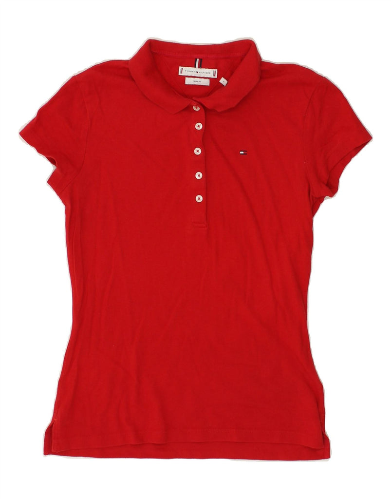 TOMMY HILFIGER Womens Slim Fit Polo Shirt UK 10 Small Red Cotton | Vintage Tommy Hilfiger | Thrift | Second-Hand Tommy Hilfiger | Used Clothing | Messina Hembry 