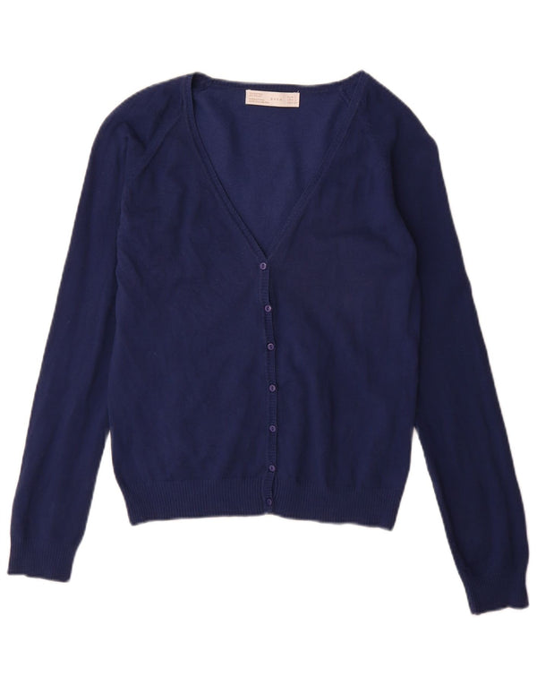 Zara Womens Cardigan Sweater UK 14 Large Navy Blue Cotton
