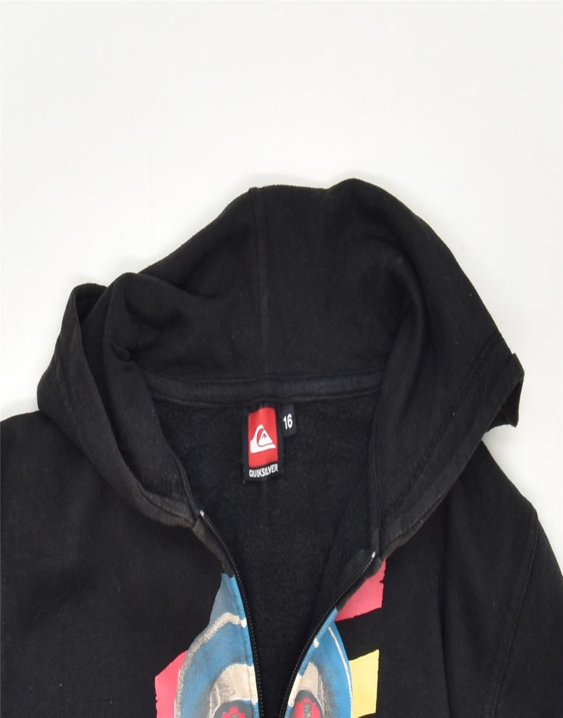 QUIKSILVER Boys Graphic Zip Hoodie Sweater 15-16 Years Black Cotton | Vintage | Thrift | Second-Hand | Used Clothing | Messina Hembry 