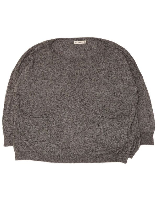 Zara Womens Oversized Boat Neck Jumper Sweater UK 16 Large Grey Flecked