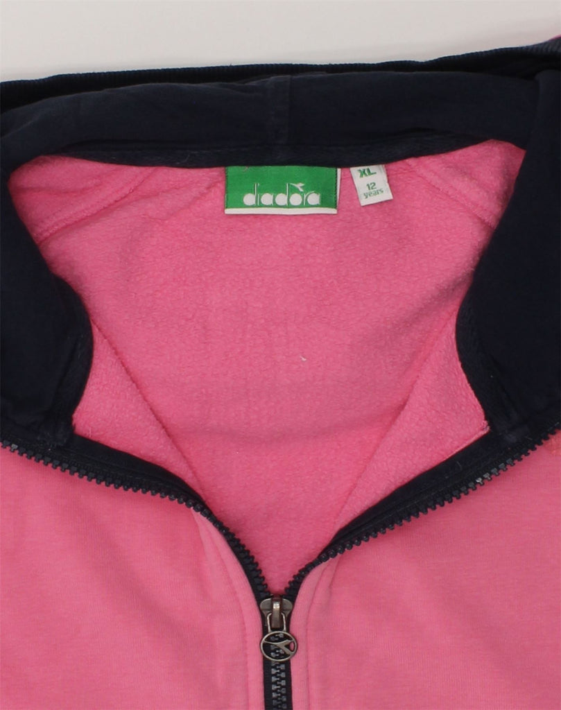 DIADORA Girls Zip Hoodie Sweater 11-12 Years XL Pink Cotton | Vintage Diadora | Thrift | Second-Hand Diadora | Used Clothing | Messina Hembry 