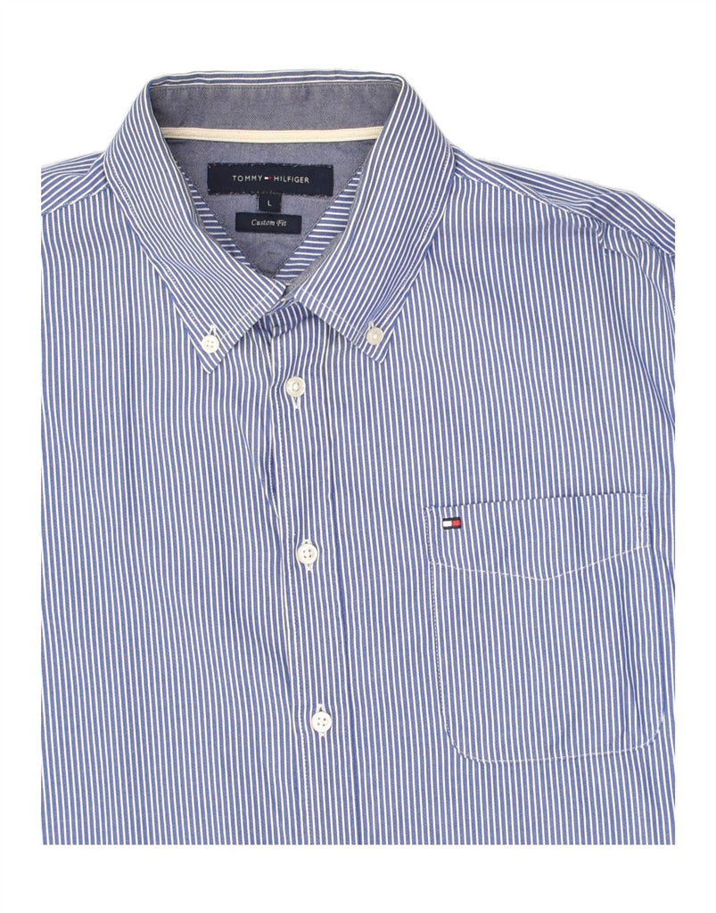 TOMMY HILFIGER Mens Custom Fit Shirt Large Blue Striped Cotton | Vintage Tommy Hilfiger | Thrift | Second-Hand Tommy Hilfiger | Used Clothing | Messina Hembry 