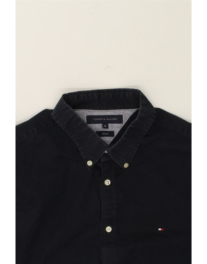 TOMMY HILFIGER Mens Stretch Shirt XL Navy Blue Cotton | Vintage Tommy Hilfiger | Thrift | Second-Hand Tommy Hilfiger | Used Clothing | Messina Hembry 