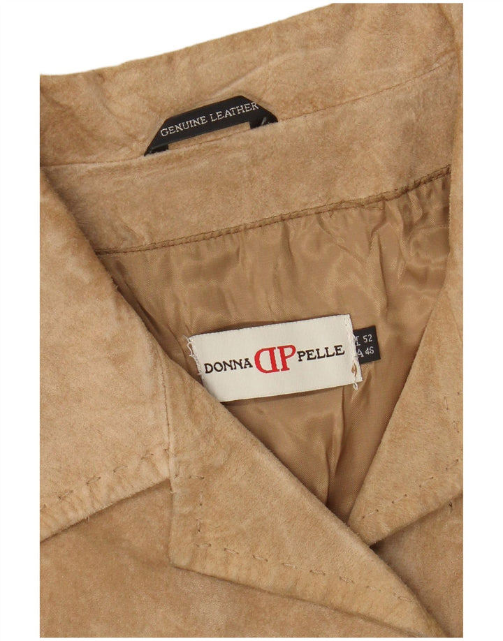 Donna Pelle Womens Suede Jacket IT 52 2XL Beige Leather