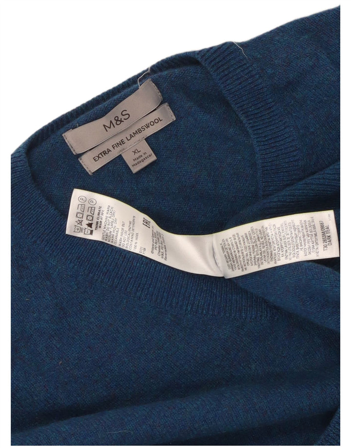 Marks & Spencer Womens V-Neck Jumper Sweater UK 18 XL Blue Wool