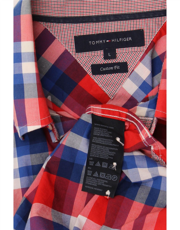 Tommy Hilfiger Mens Custom Fit Shirt Large Red Check Cotton