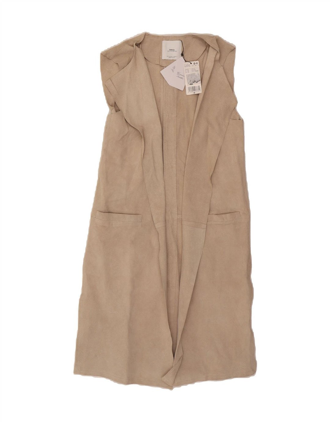 MANGO Womens Longline Suede Open Gilet UK 12 Medium Beige Leather Vintage Mango and Second-Hand Mango from Messina Hembry 