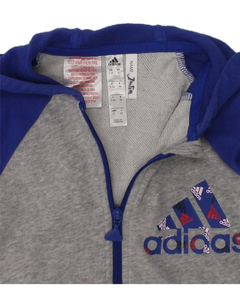 ADIDAS Boys Graphic Zip Hoodie Sweater 2-3 Years Grey Colourblock Cotton | Vintage Adidas | Thrift | Second-Hand Adidas | Used Clothing | Messina Hembry 