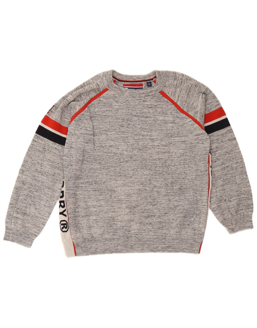Superdry Mens Graphic Crew Neck Jumper Sweater Large Grey Colourblock