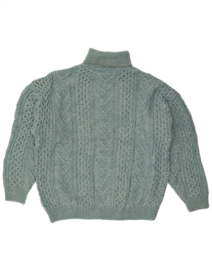 VINTAGE Womens Oversized Roll Neck Jumper Sweater UK 18 XL Blue Wool