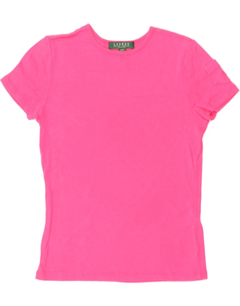 RALPH LAUREN Womens Petite T-Shirt Top UK 12 Medium Pink Cotton | Vintage Ralph Lauren | Thrift | Second-Hand Ralph Lauren | Used Clothing | Messina Hembry 