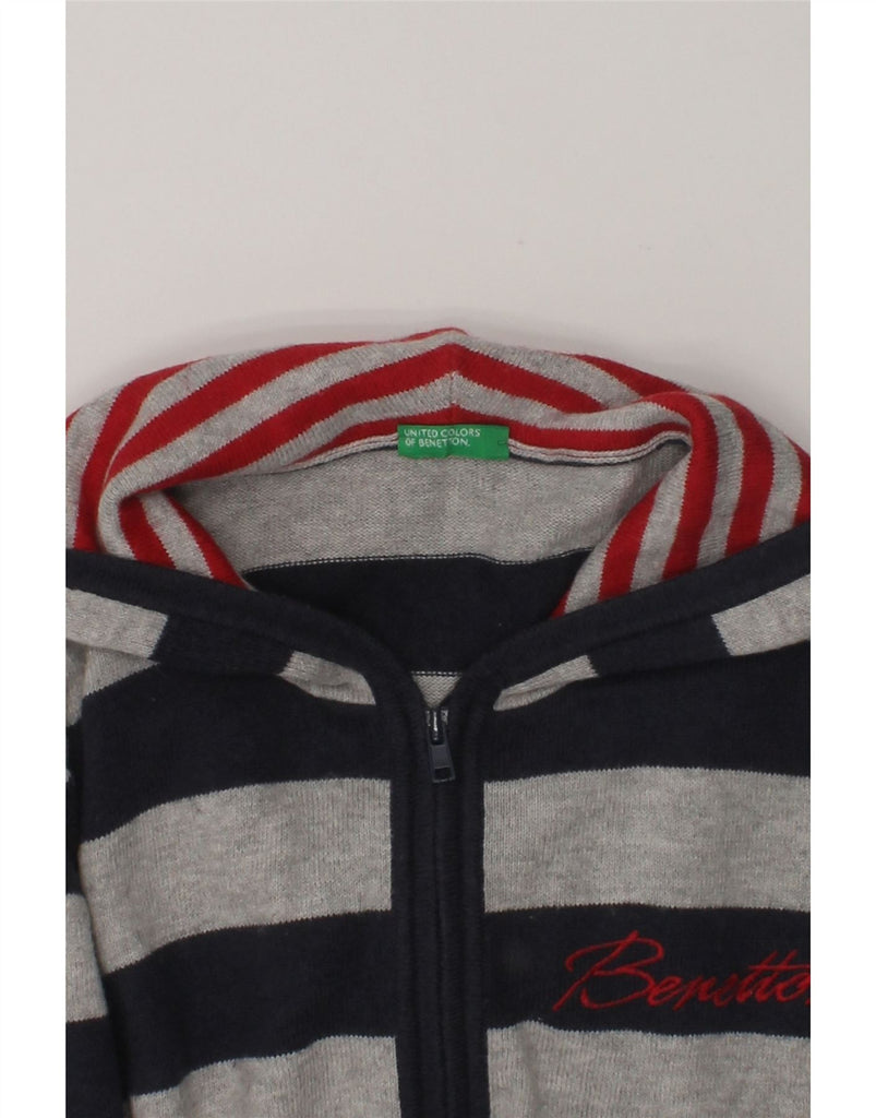 BENETTON Boys Graphic Hooded Cardigan Sweater 10-11 Years XL Grey Striped | Vintage Benetton | Thrift | Second-Hand Benetton | Used Clothing | Messina Hembry 