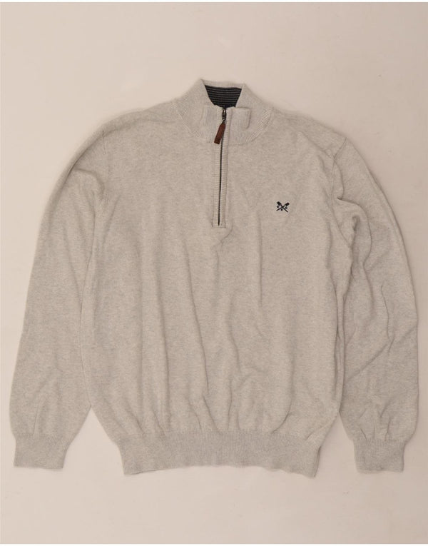 Crew Clothing Mens Zip Neck Jumper Sweater XL Grey Cotton