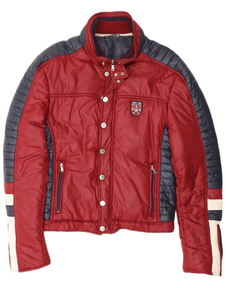 Dolce & Gabbana Mens Hooded Padded Jacket IT 46 Small Burgundy Colourblock