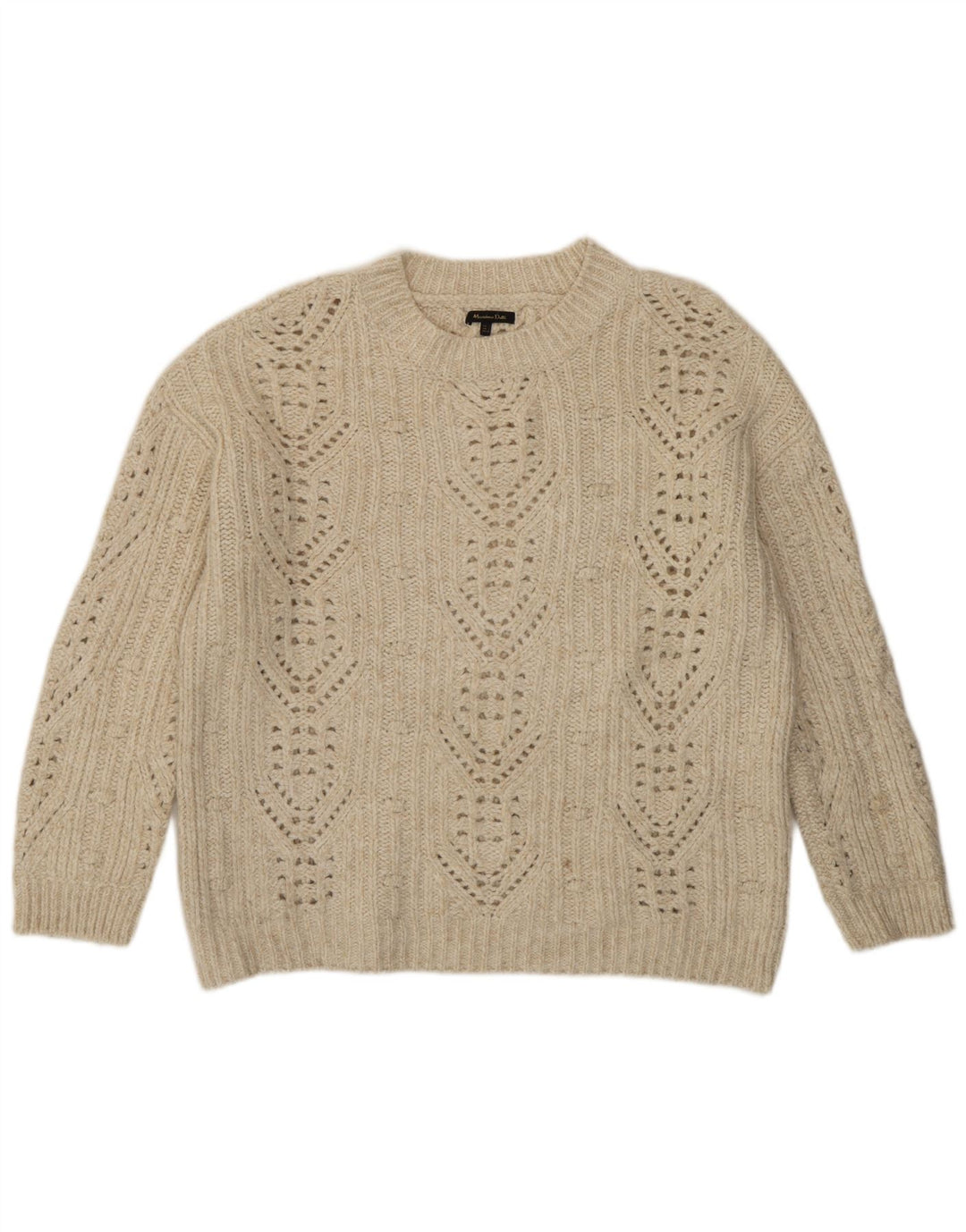 Massimo Dutti Womens Crew Neck Jumper Sweater UK 16 Large Off White