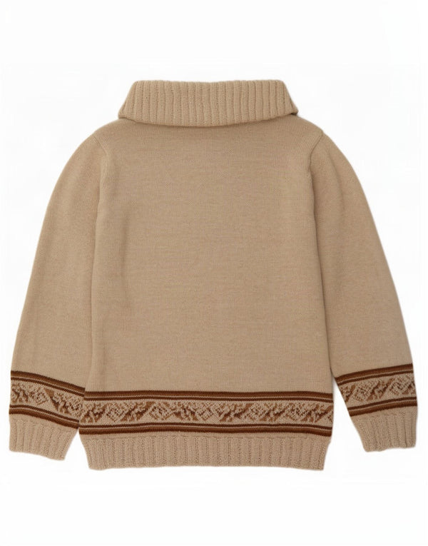 Vintage Womens Roll Neck Jumper Sweater UK 12 Medium Beige Fair Isle