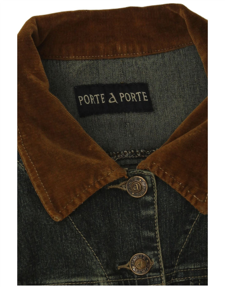 Vintage Womens Denim Jacket UK 12 Medium Blue Colourblock Cotton