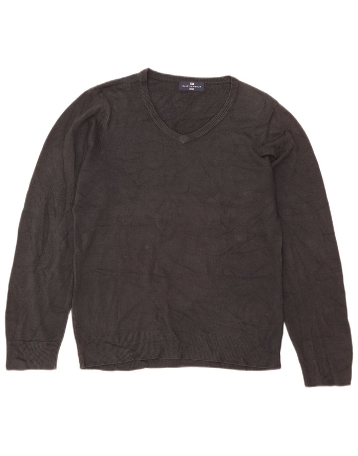 Marks & Spencer Mens Blue Harbour V-Neck Jumper Sweater Small Grey Acrylic