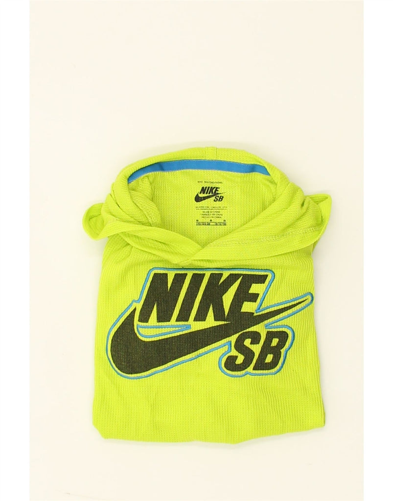 NIKE Boys Graphic Hoodie Jumper 10-11 Years Medium Green Polyester | Vintage Nike | Thrift | Second-Hand Nike | Used Clothing | Messina Hembry 