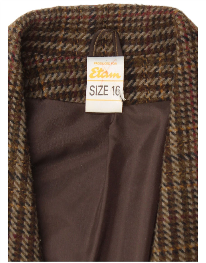 ETAM Womens Double Breasted Blazer Jacket US 16 2XL Brown Check Acrylic