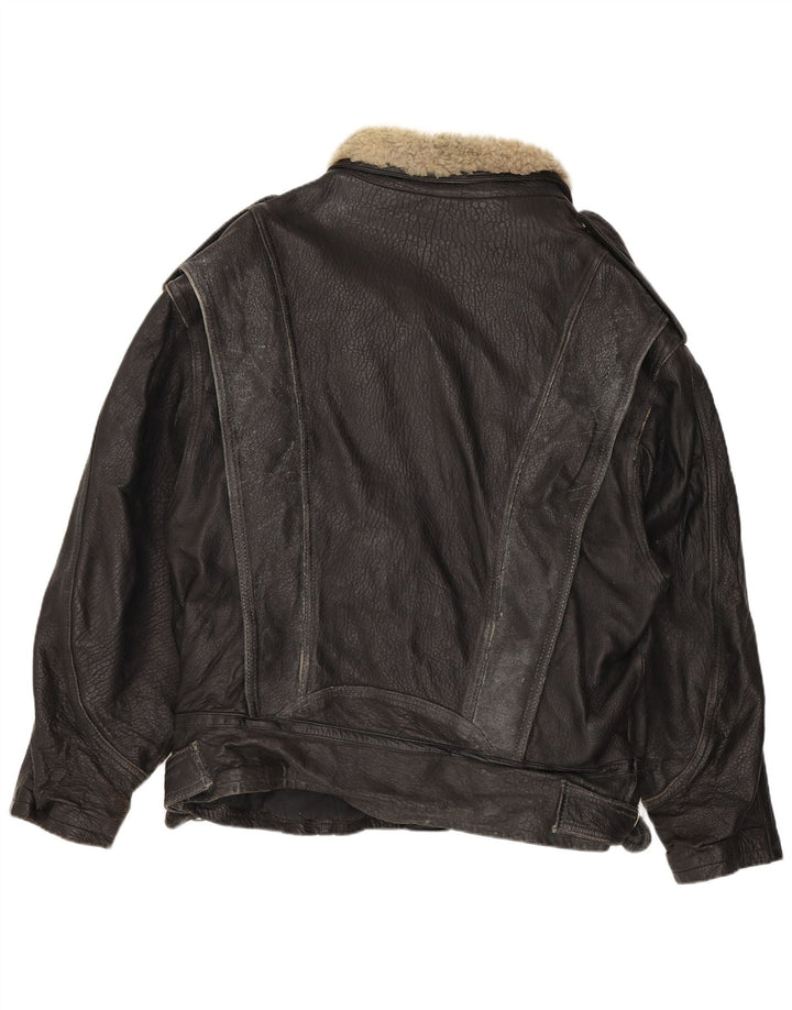 Clout Mens Leather Biker Jacket UK 42 XL Black Leather