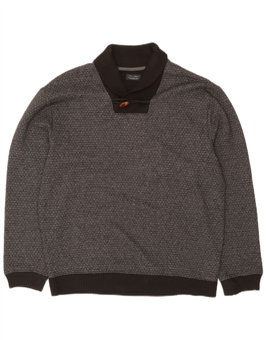 Zara Mens Shawl Neck Jumper Sweater 2XL Grey Spotted Cotton