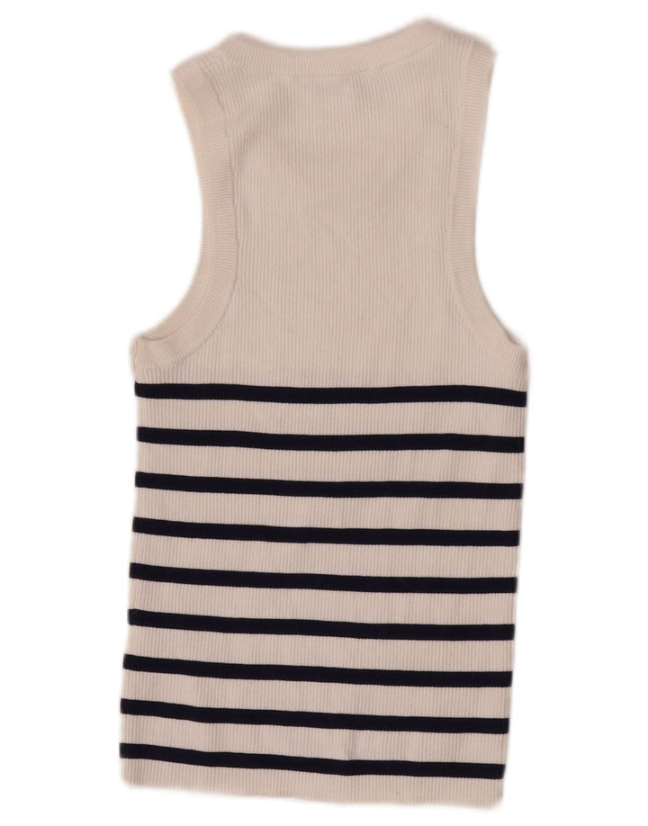 Zara Womens Crop Vest Top UK 12 Medium White Striped Viscose