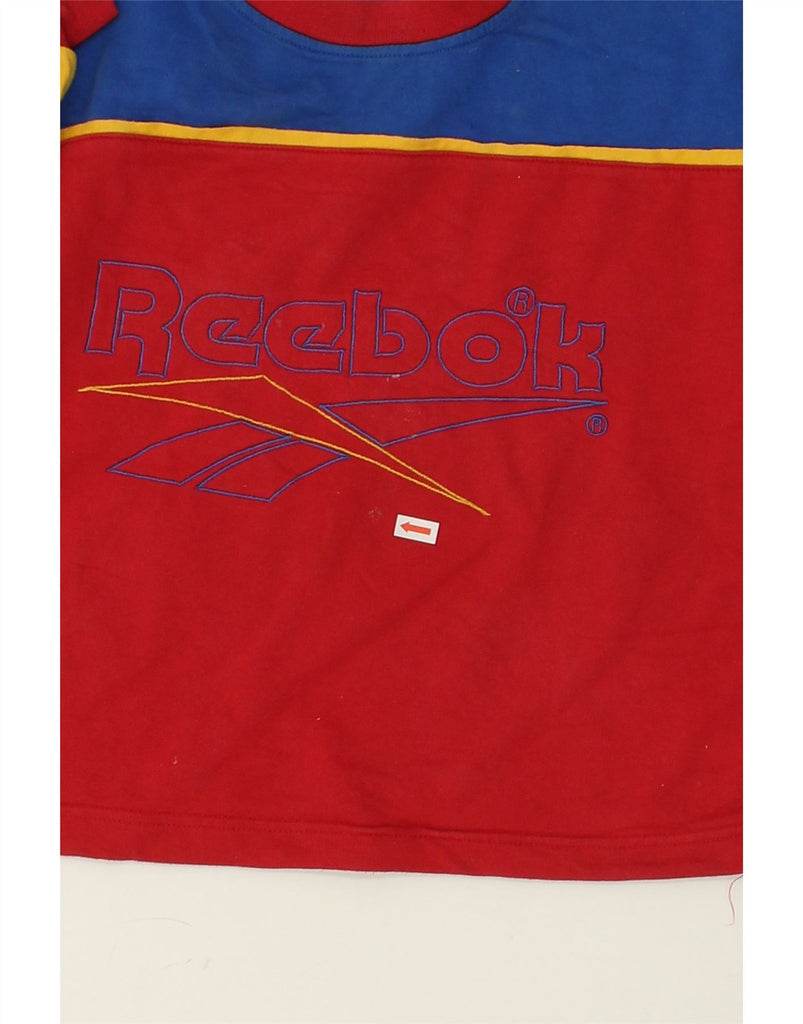 REEBOK Boys Graphic Sweatshirt Jumper 7-8 Years Small  Red Colourblock | Vintage Reebok | Thrift | Second-Hand Reebok | Used Clothing | Messina Hembry 