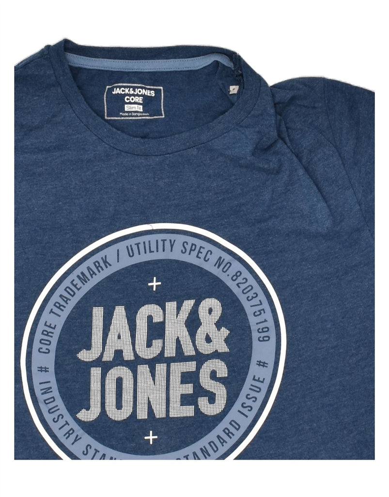 JACK & JONES Mens Slim Fit Graphic T-Shirt Top Large Blue Cotton | Vintage Jack & Jones | Thrift | Second-Hand Jack & Jones | Used Clothing | Messina Hembry 