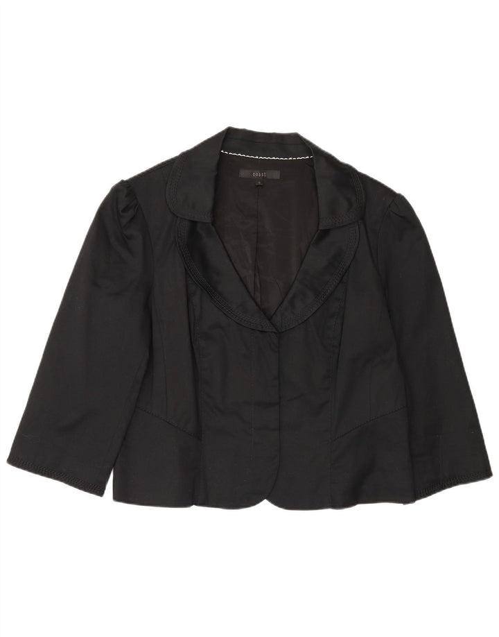 Coast Womens 3/4 Sleeve Open Blazer Jacket UK 16 Large  Black Cotton