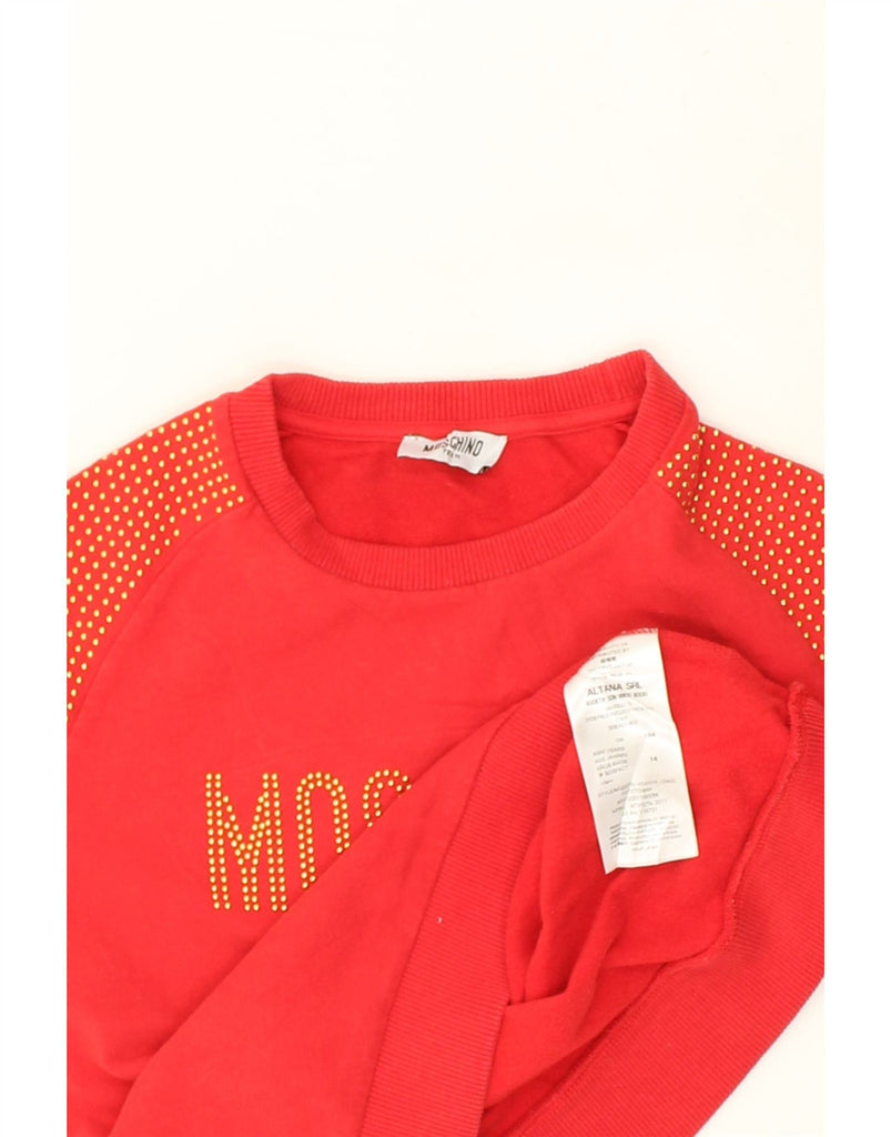 MOSCHINO Girls Graphic Sweatshirt Jumper 13-14 Years Orange Cotton | Vintage Moschino | Thrift | Second-Hand Moschino | Used Clothing | Messina Hembry 