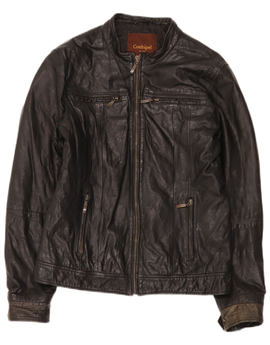 Conbipel Mens Leather Jacket IT 48 Medium Black