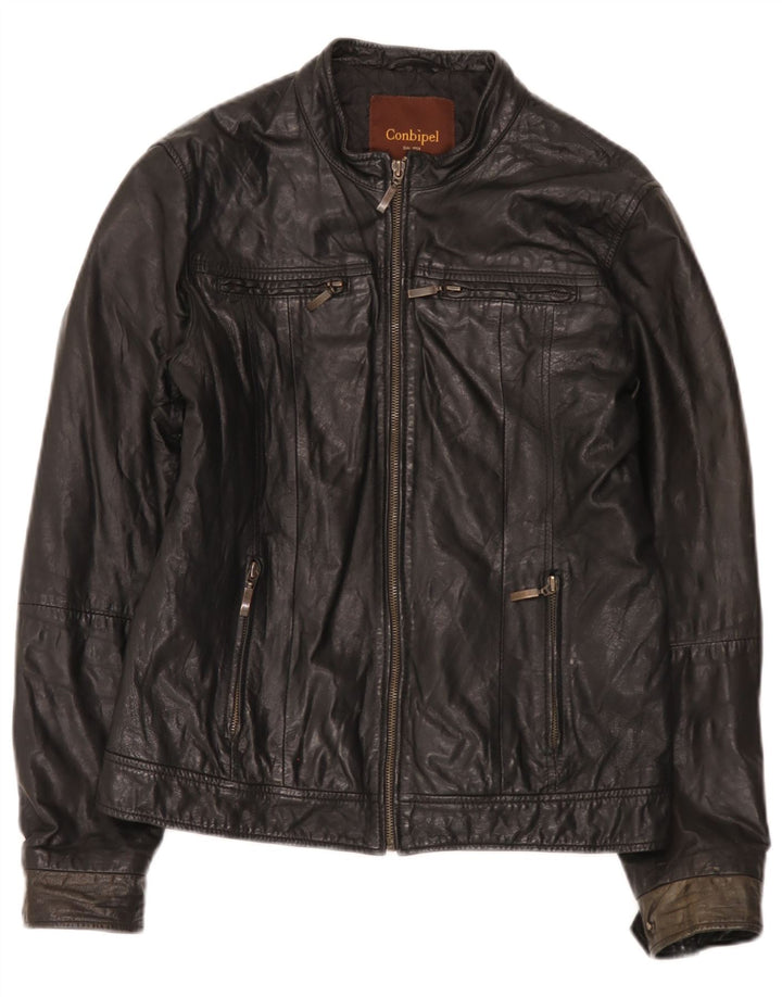 Conbipel Mens Leather Jacket IT 48 Medium Black