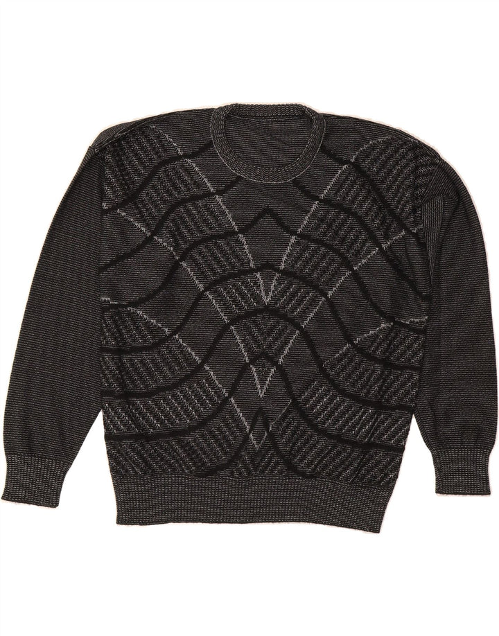 VINTAGE Womens Abstract Pattern Crew Neck Jumper Sweater EU 46 XL Grey Vintage Vintage and Second-Hand Vintage from Messina Hembry 