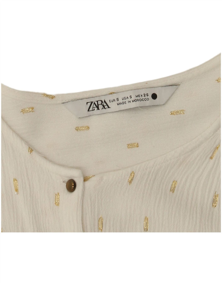 Zara Womens 3/4 Sleeve Oversized Shirt Blouse UK 10 Small White Spotted