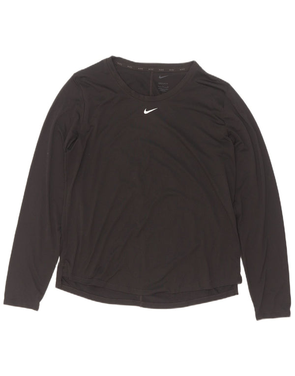Nike Womens Dri Fit Top Long Sleeve UK 16 Large Black Polyester