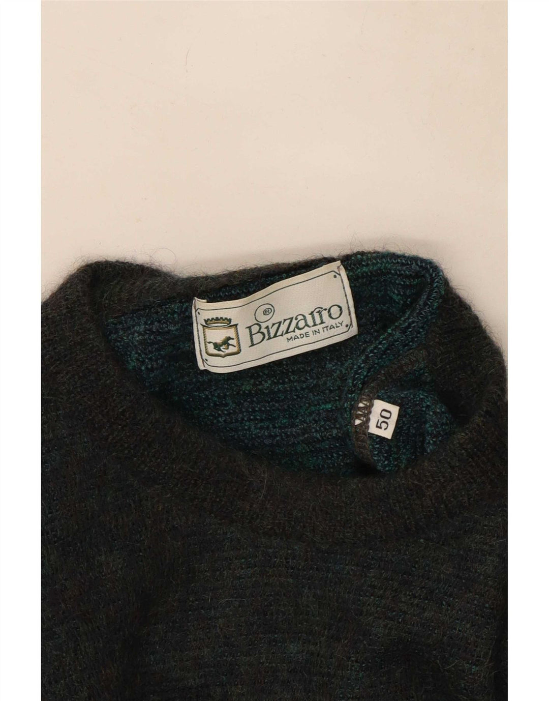 Bizzarro Mens Graphic Crew Neck Jumper Sweater IT 50 Medium Green Wool
