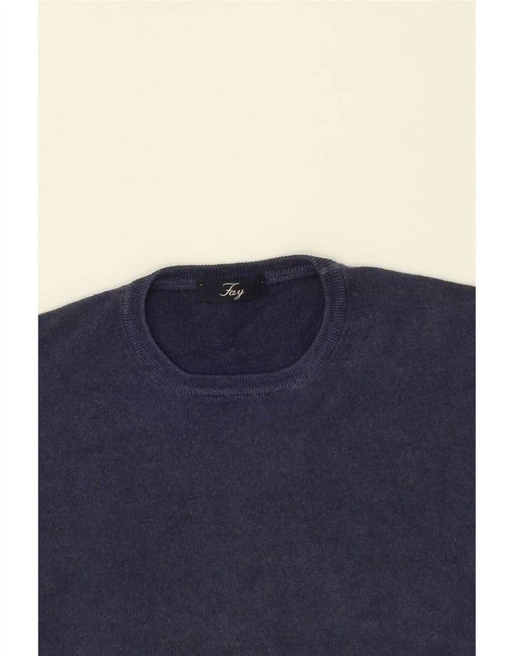 FAY Womens Crew Neck Jumper Sweater UK 14 Large Navy Blue Virgin Wool Vintage Fay and Second-Hand Fay from Messina Hembry 