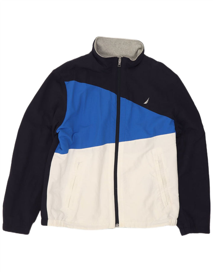 Nautica Mens Graphic Bomber Jacket UK 42 Large Navy Blue Colourblock