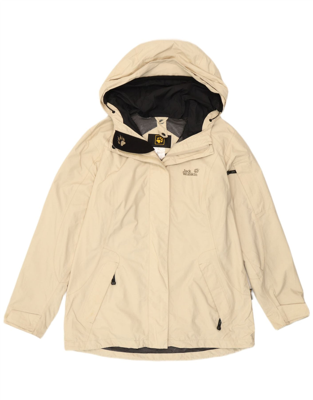 Jack Wolfskin Womens Hooded Rain Jacket UK 16 Large  Off White Polyamide