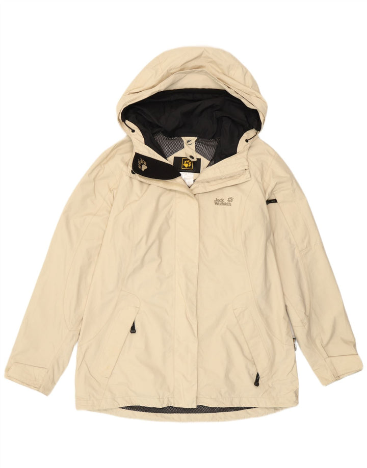 Jack Wolfskin Womens Hooded Rain Jacket UK 16 Large  Off White Polyamide
