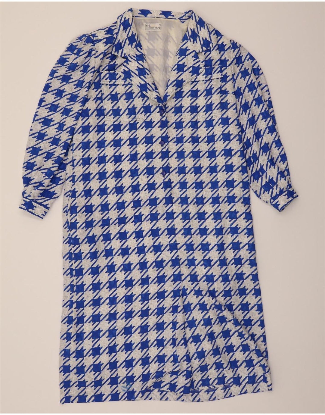 VINTAGE Womens 3/4 Sleeve Maxi Dress IT 46 Large Blue Houndstooth Vintage Vintage and Second-Hand Vintage from Messina Hembry 