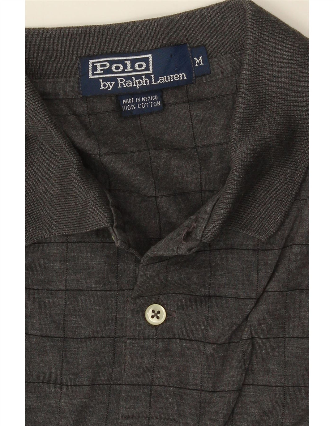 POLO RALPH LAUREN Mens Polo Shirt Medium Grey Check Cotton