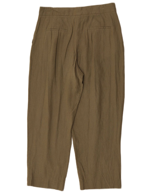 Zara Womens High Waist Tapered Cropped Trousers Medium W28 L26 Khaki Linen