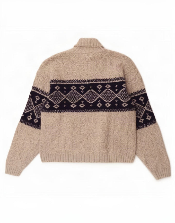 Ocean Star Mens Roll Neck Jumper Sweater IT 50 Medium Grey Geometric Wool
