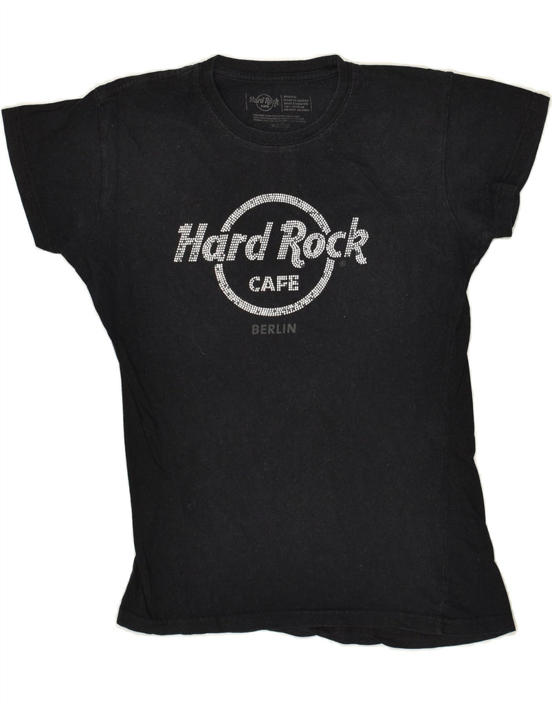 HARD ROCK CAFE Womens Berlin Graphic T-Shirt Top UK 12 Medium Black Cotton | Vintage Hard Rock Cafe | Thrift | Second-Hand Hard Rock Cafe | Used Clothing | Messina Hembry 