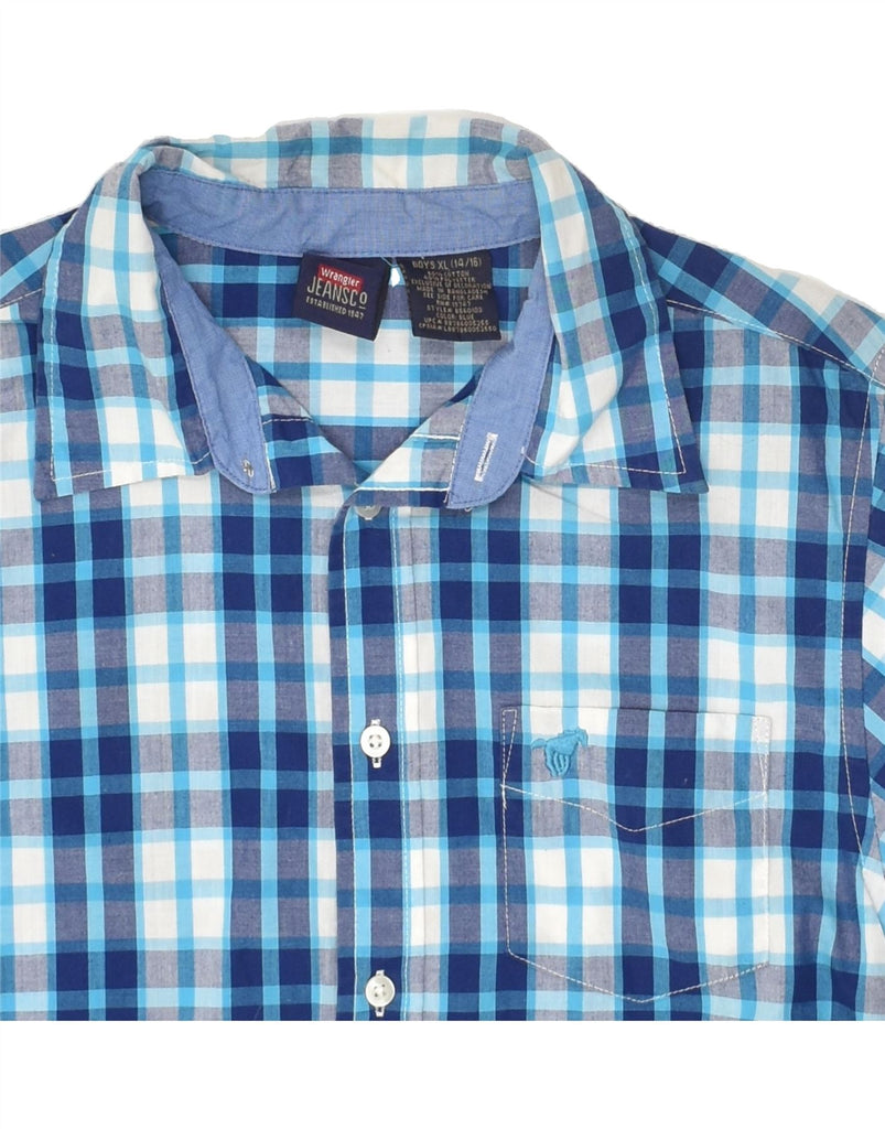 WRANGLER Boys Short Sleeve Shirt 14-15 Years XL  Blue Check Cotton | Vintage Wrangler | Thrift | Second-Hand Wrangler | Used Clothing | Messina Hembry 