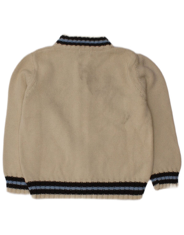 Benetton Boys Graphic Cardigan Sweater 3-4 Years Beige